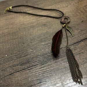 Lia Sophia Bohemian Feather and Wing Pendant Necklace